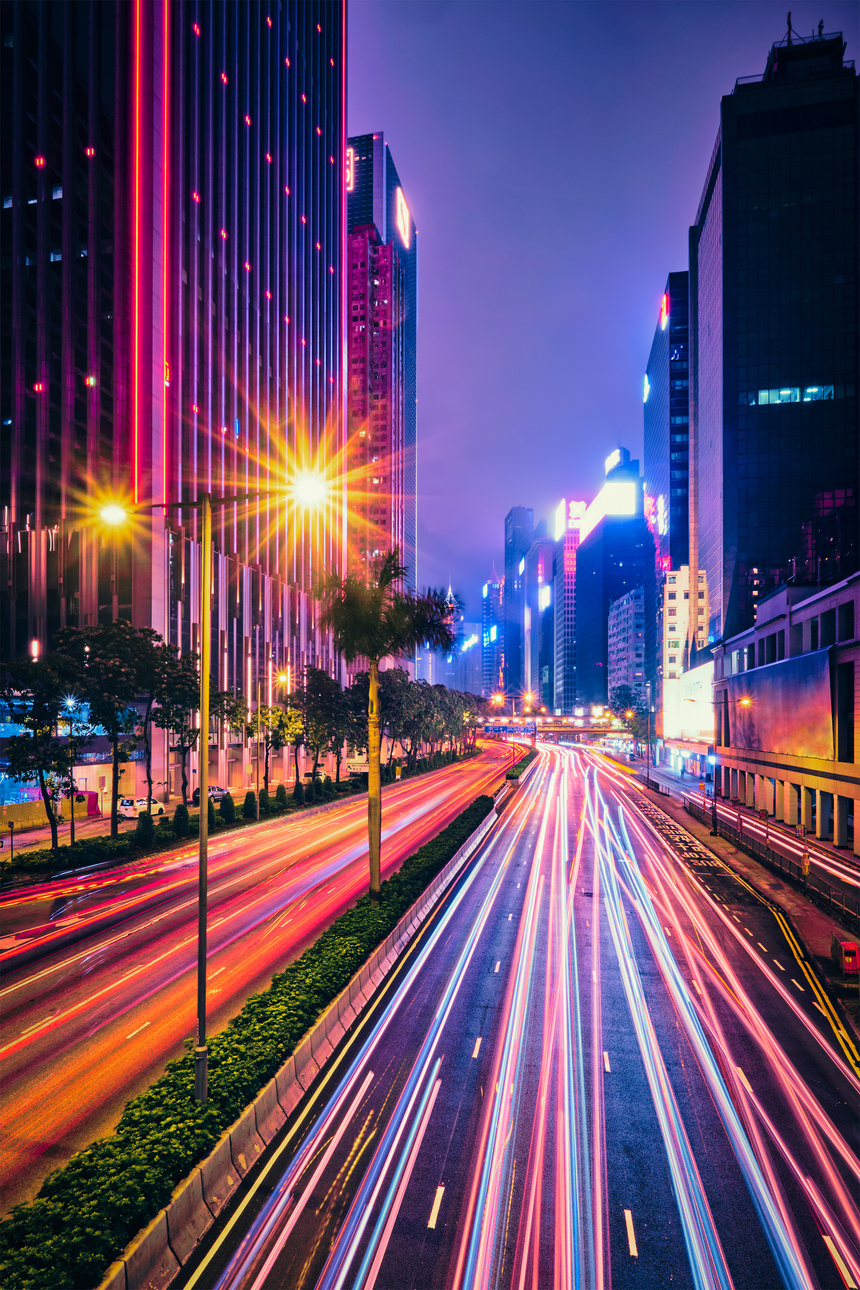 Street Traffic in Hong Kong at Night